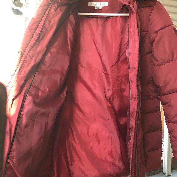 NWT Red puffer coat w/fur detail by Larry Levine - Picture 7 of 9